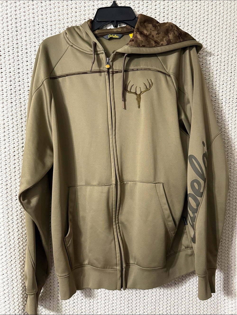 Cabela's Olive Green Full-Zip Hooded Jacket with Camo Lining Hood